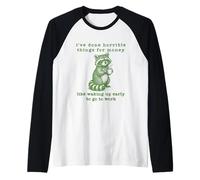 Work Humor Waking Up Early Funny Raccoon Gag Joke Retro 90s Raglan Baseball Tee