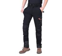 WORK IDEA Men's Slim-Fit Stretch Work Trousers with Cordura Knee Pads: Durable Elegance for the Highest, Black-Type2, 64