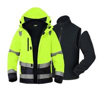 WORK IDEA Versatile 3-in-1 Work Jacket with Reflectors - Waterproof, Windproof, Breathable - Ideal Winter Work Wear and Hi-Vis Jacket for All Seasons, Yellow Type 2, XL