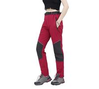 WORK IDEA Women's Outdoor Trousers for Demanding Hikes - Waterproof Material, Elastic Fit, Winter Warmth, Contrast Colour Zippers and More, deep red, S