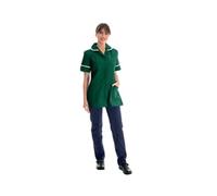 Work in Style Female Nursing Tunic Bottle Green + White Trim 52 Inch