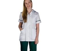Work in Style Female Nursing Tunic White + Bottle Green Trim 36 Inch
