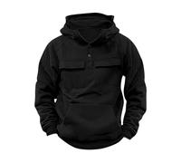 Work Jumpers for Men Fleece Hooded Sweatshirts Long Sleeve Quarter Button Workwear Hoodie Solid Colour Classic Fit Pullover Outdoor Casual Tactical Hoodies with Pockets