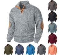 Work Jumpers For Men Sweatshirt - Mens Thick Warm Winter Sweater | Knit Sweater Pullover Stand Collar, Casual Button Up Pullover Tops Long Sleeve Winter Sweaters Jumpers With Elbow Patches