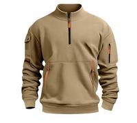 Work Jumpers For Men Tactical Quarter-Zip Stand Collar Sweatshirt Tracksuit Tops Combat Oversized Casual Workout Gym Sportwear Autumn Winter Streetwear (Khaki, M)