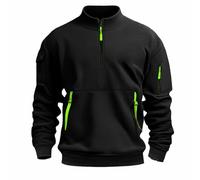 Work Jumpers For Men Tactical Quarter-Zip Stand Collar Sweatshirt Tracksuit Tops Combat Oversized Casual Workout Gym Sportwear Autumn Winter Streetwear (Black, XXL)