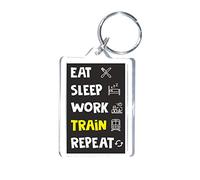 Work Keyring - Eat Sleep Work Train Repeat - Novelty Work Train Keyring - Fun Gift - Great Gift Or Present