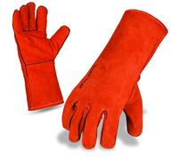 WORK MAXX WELDING GLOVES GAUNTLET PAIR LEATHER STOVE BURNER FIRE OVEN HEAT RESISTANT RED (1, RUBY RED)