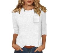 Work Out Plain Long Sleeve Shirt for Women Fall 3/4 Length Sleeve Womens Tops Casual Loose Fit Crewneck T Shirts Cute Solid Three Quarter Length Tops Clothes for Workout Hiking Outdoor Xmas (White, L)