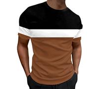 Work Out Shirt for Men Fall Tee Tops Men's Spring Summer Leisure Sports Breathable Comfortable Beach Wind Stripe Color Short Sleeved T Shirt for Indoor Outdoor Daily Life (Coffee, XXL)