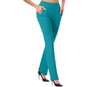 Work Pants for Women UK 2024 Ladies High Elasticated Waist Smart Stretch Trousers Straight Leg Tummy Control Bootleg Slacks with Pockets Athletic Workout Business Leggings Yoga Pant (AG #2, M)