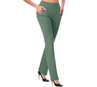 Work Pants for Women UK 2024 Ladies High Elasticated Waist Smart Stretch Trousers Straight Leg Tummy Control Bootleg Slacks with Pockets Athletic Workout Business Leggings Yoga Pant (GN2#2, M)