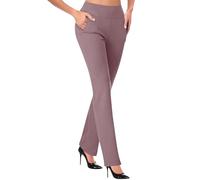 Work Pants for Women UK 2024 Ladies High Elasticated Waist Smart Stretch Trousers Straight Leg Tummy Control Bootleg Slacks with Pockets Athletic Workout Business Leggings Yoga Pant (Purple #2, M)