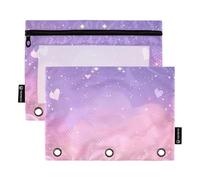 Work Pencil Pouch 3 Ring Binder Zipper Binder Pencils Bags Pen Clear Binders Pen Case School Pink Purple Dream Cloud 9.8" x 7.1", 2 Packs