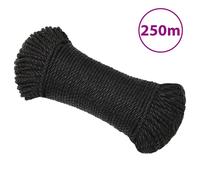 Work Rope 8mm x 250m Black Polypropylene Floating UVResistant 360kg Break Strong