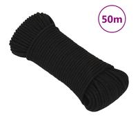 Work Rope Black 5mm x 50m Polyester Braided Cord UV Resistant 300kg Heavy-Duty+