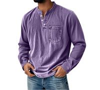 Work Shirts for Men Long Sleeve Henley Shirts for Men V-Neck Distressed Stand Collar Ruggy Polo Work Shirt Casual Fall Winter Sweatshirts Men's Long-Sleeved Camp Cargo Top Pockets Polos Purple