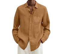 Work Shirts For Men, Male Summer Linen Solid Casual Plus Size Loose Shirt Mens Turn Down Long Sleeve Shirt