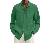 Work Shirts For Men, Male Summer Linen Solid Casual Plus Size Loose Shirt Mens Turn Down Long Sleeve Shirt