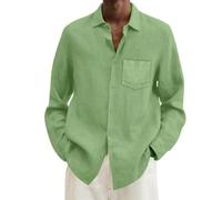 Work Shirts For Men, Male Summer Linen Solid Casual Plus Size Loose Shirt Mens Turn Down Long Sleeve Shirt