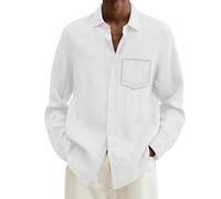 Work Shirts For Men, Male Summer Linen Solid Casual Plus Size Loose Shirt Mens Turn Down Long Sleeve Shirt