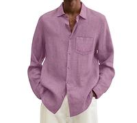 Work Shirts For Men, Male Summer Linen Solid Casual Plus Size Loose Shirt Mens Turn Down Long Sleeve Shirt