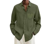Work Shirts For Men, Male Summer Linen Solid Casual Plus Size Loose Shirt Mens Turn Down Long Sleeve Shirt
