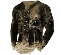 Work Shirts for Men Men Tshirt Tops for 2024 Gifts Men's Long Sleeve T Shirt Men's Medieval Shirt Gothic Men's Tops Men's Medieval Tops Customised T Shirt (Yellow, XXL)