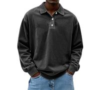 Work Shirts for Men Mens Shirts Rugby Quarter Button up Work Washed Pullover Sweatshirt Vintage Solid Collared Golf Polo Shirt Men's Waffle Henley Knit Thermal Sweater Black