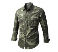 Work Shirts for Men Slim Fit Cotton Camo Shirts Long Sleeve Button up Workwear Casual Camouflage Shirts with Pockets Turn Down Collar Tops Mens Fishing Gardening Clothing Tall