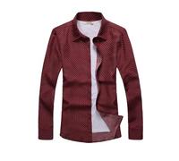 Work Shirts Lightweight Fashion Solid Color Buttoned Placket T-Shirt Business Casual Classic Men's Long Sleeved Shirt E-Red 6XL