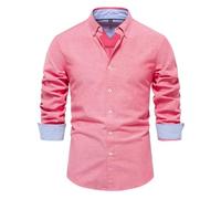 Work Shirts Lightweight Fashion Solid Color Men's Long Sleeved Shirt Business Casual Classic Buttoned Placket T-Shirt C-Red S