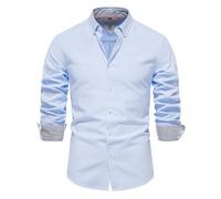Work Shirts Lightweight Fashion Solid Color Men's Long Sleeved Shirt Business Casual Classic Buttoned Placket T-Shirt B-Light Blue M