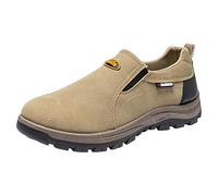 Work Shoes for Men UK Without Lace, Hiking Trainers Suede Trainers Labour Insurance Shoes Non-Slip Trail Trekking Leather Sneakers Casual Walking Trainer Resistant Wear Outdoor Fitness Sneakers Khaki