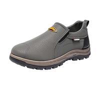 Work Shoes for Men UK Without Lace, Hiking Trainers Suede Trainers Labour Insurance Shoes Non-Slip Trail Trekking Leather Sneakers Casual Walking Trainer Resistant Wear Outdoor Fitness Sneakers Grey