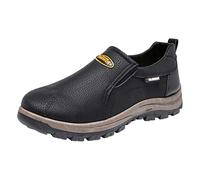 Work Shoes for Men UK Without Lace, Hiking Trainers Suede Trainers Labour Insurance Shoes Non-Slip Trail Trekking Leather Sneakers Resistant Wear Casual Walking Trainer Outdoor Fitness Sneakers Black