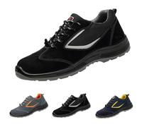 Work Shoes Men's Suede Safety Shoes Men's Waterproof Outdoor Shoes Non-Slip Hiking Shoes Flat Sole Walking Shoes Comfortable Leisure Shoes Sporty Fitness Shoes Casual, black, 9.5 UK