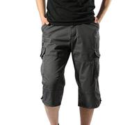 Work Shorts for Men 3/4 Length Cargo Shorts Elastic Waist Zip Pockets Workwear Classic Fit Below Knee Bottoms Plain Colour Utility Short Trousers Summer Mens Hiking Clothes M-5XL