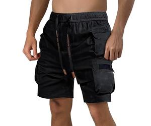 Work Shorts for Men Work Trousers - Men's Five Work Pants Plus Size Shorts Youth Loose Casual Shorts Pocket Drawstring Elastic Waist Design Casual Shorts (Black XXL)