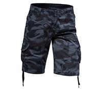 Work Shorts Men Pants - Male Summer Overalls Camouflage Casual Sports Pocket Button Large Size Washed Shorts (CE5 32)