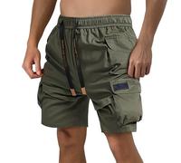 Work Shorts Men Work Trousers - Men's Five Work Pants Plus Size Shorts Youth Loose Casual Shorts Pocket Drawstring Elastic Waist Design Casual Shorts (Army Green L)