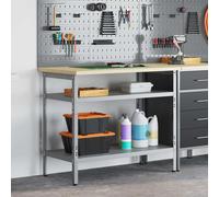 Work Table Grey 100x55x85cm Powder-Coated Steel with 2 Shelves Adjustable Feet.