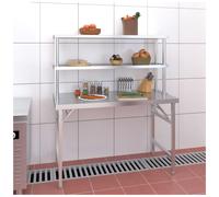 Work Table Stainless Steel with Overshelf 120x60x145cm Silver Foldable ProGrade