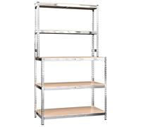 Work Table with 5 Height-Adjustable Shelves Made of Galvanised Steel and Wood Material 100 x 50 x 180 cm, Freestanding, Robust Heavy Duty Shelving for Workshop, Warehouse, Office, Garage, High Load