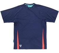 Work Team Raglan Short Sleeve Stretch Technical T-Shirt, Combined Cutouts, Unisex Navy+Red A.V. S