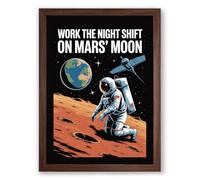 Work the Night Shift on Mars Retro Framed Wall Art Print A1 (84.1×59.4cm) Walnut, Wall Decor for Living Room, Bedroom, Office & Home, Ready to Hang, Art Gift