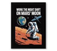 Work the Night Shift on Mars Retro Framed Wall Art Print A3 (42×29.7cm) Black, Wall Decor for Living Room, Bedroom, Office & Home, Ready to Hang, Art Gift