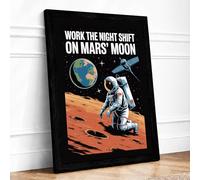 Work the Night Shift on Mars Retro Framed Wall Art Print A3 Black