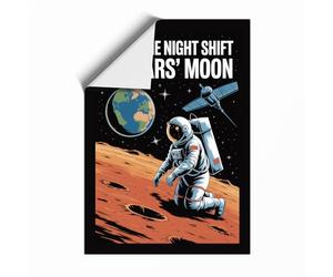Work the Night Shift on Mars Retro Unframed Wall Art Print A3 (42×29.7cm), Wall Decor for Living Room, Bedroom, Office & Home, Art Gift