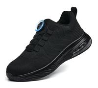Work Trainers Men Women Plastic Toe Cap Trainers Lightweight Breathable Safety Trainers Comfortable Safety Shoes Fashion Black 11.5 UK